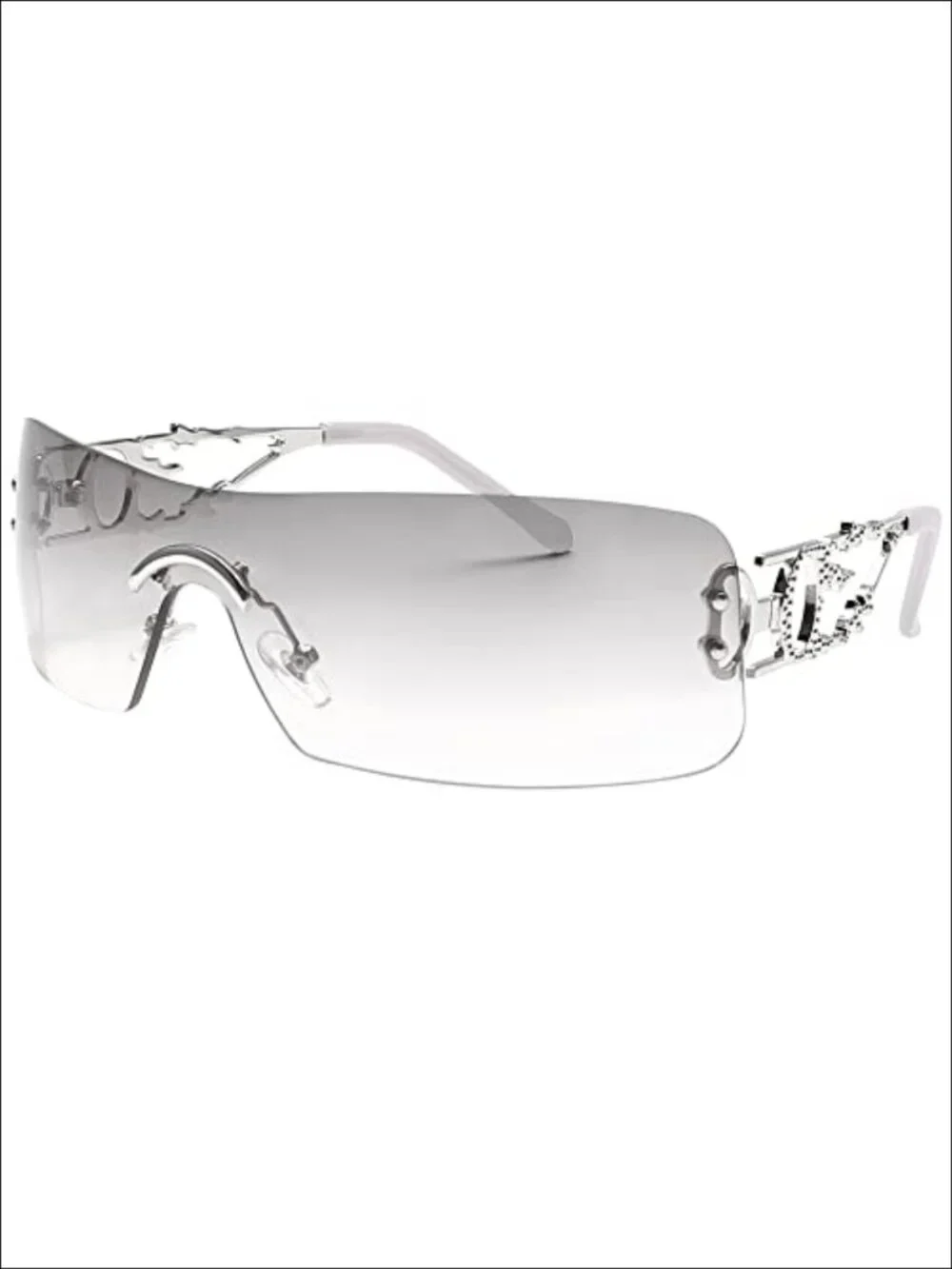 Y2K Rectangle Rimless Sunglasses Retro Flame UV400 Unisex Festival Eyewear